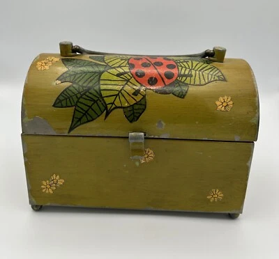 Vintage 1950's Green ish Brown Metal Box Purse Evening Bag Lady Bug VTG - Image 1 of 4