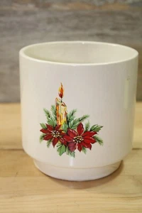 VTG Christmas Holiday Ceramic Planter With Candle and Red Flowers 5” T - Picture 1 of 5