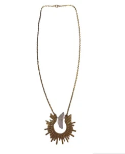 "Collana Sole & Amulet Tono Oro Raggi Gemma Bianca 16" - Foto 1 di 2