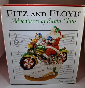 FITZ AND FLOYD ADVENTURES OF SANTA CLAUS MOTORCYCLE PLAYS JINGLE BELLS NOS NEW - Picture 1 of 4
