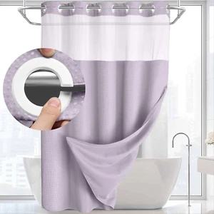 No Hook Shower Curtain with Snap Liner Set and Top Sheer Window 75"x72" LAVENDER - Picture 1 of 10