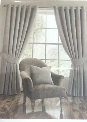 DORMA Lymington Eyelet Curtains Pair Grey W228 X L137cm Chenille Lined Brand New - Image 1 of 4