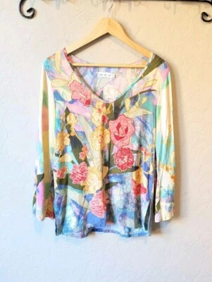 Pulôver Vintage Jams World Floral Calêndula Sonhos Rayon Manga Longa Feminino Tamanho P - Imagem 1 de 4