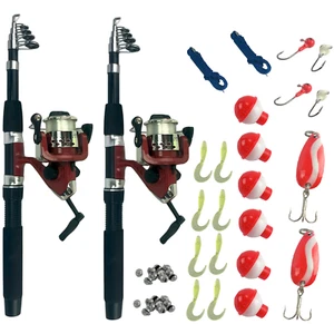Two 33 Piece Fishing Kits (66pcs) Rod Spinning Reel Hooks Sinkers Lures Bobbers - Picture 1 of 11