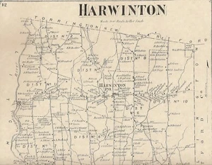Harwinton CT  1874   Map with Homeowners Names Shown - Picture 1 of 2