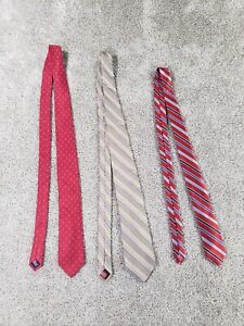 Chaps Lot Of 3 Men's Tie Red Beige Stripe Ancor Print Silk Polyester