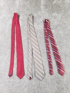 Chaps Men's Silk Tie Lot of 3 Red Beige Stripe Ancor Print - Picture 1 of 17