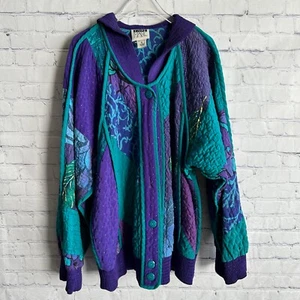 Vintage 80er Jeanne Marc getuftete gesteppte bunte Knopfleiste Jacke Größe Small 8/10 - Bild 1 von 7