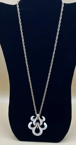 OFF WHITE Collana Smalto Tono Oro Articolato Avorio Lg Doppio Ciondolo Catena Corda MCM Vintage