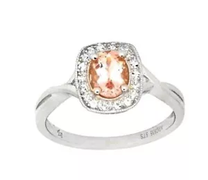 Anello Argento Sterling 925 Morganite Naturale Taglio Ovale Colore Rosa & Topazio Bianco - Foto 1 di 4