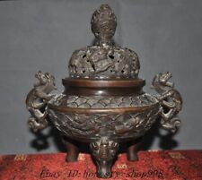 7.2" Marked China dynasty bronze dragon loong beast statue incense burner censer