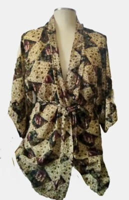 Roupão estilo quimono vintage Maidenform transparente floral com cinto comprimento médio médio - Imagem 1 de 4