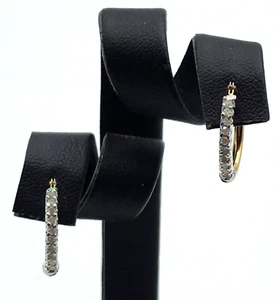 Kleine Creolen 10 Karat Gelbgold & Weiß mit 10 Diamanten signiert - Bild 1 von 13