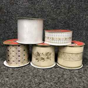 Lot Of 5 Vintage Wire Edge Craft Ribbon (4) 2 1/2” 4yds Each (1) 1 1/4” 4yds New - Picture 1 of 12