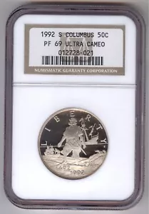 1992-S Columbus 50C Proof Half Dollar + NGC + PF 69 Ultra Cameo - Picture 1 of 2