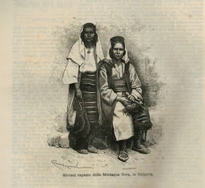 INCISIONE ORIGINALE DEL 1878: GIOVANI RAGAZZE DELLA MONTAGNA NERA IN BULGARIA - Foto 1 di 1
