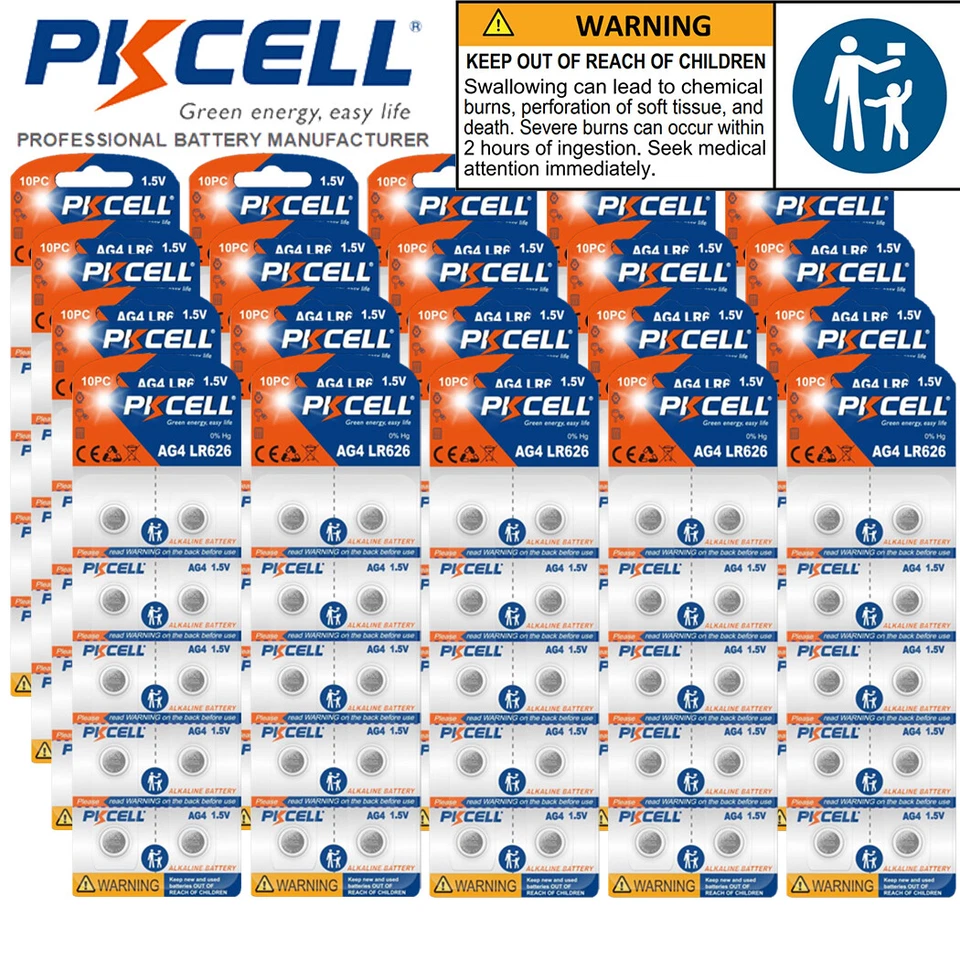200pz LR66 AG4 377 LR626 SR66 1,5V batteria alcalina 0% Hg per apparecchio acustico orologio - Immagine 1 di 4