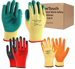 24 PAIRS LATEX COATED ORANGE RUBBER WORK GLOVES BUILDER GARDENING SAFETY GRIP - Picture 1 of 13