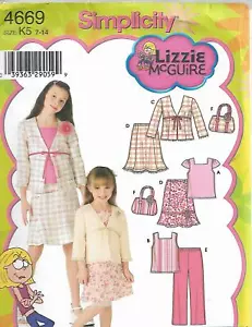 Simplicity Lizzy McGuire Patrón #4669-Niñas Top-Falda-Pantalones-Chaqueta-Bolso 7-14 - Imagen 1 de 1