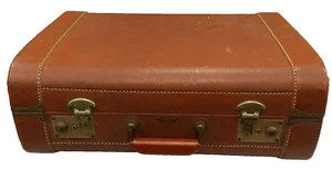 Vintage ANTOSEK TRAVEL SUITCASE Brown Leather & Brass 19"x14"x7" USA - Picture 1 of 15