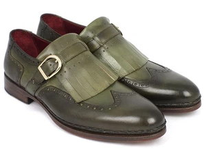Paul Parkman Herren Budapester Monkstrap Halbschuhe grün handbemalt Leder Obermaterial Wi - Bild 1 von 6