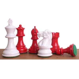 3" Pro Staunton Red & White Painted Wooden Chess Set - Chess Pieces Only - Picture 1 of 6