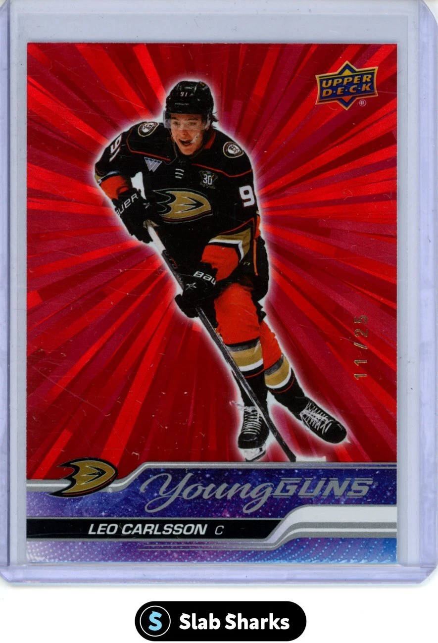2023 UPPER DECK SERIES 2 #468 LEO CARLSSON YOUNG GUNS RED OUTBURST ROOKIE RC /25