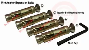 Security Anchor Bolts x4 M10 COUNTERSUNK & security ball Inserts & Key - Picture 1 of 1