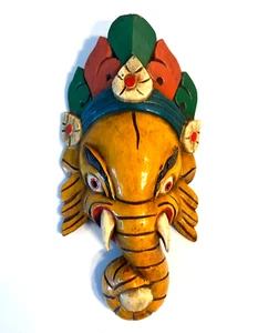 F11161 Hand Crafted Wooden Mask of Lord Ganesh Wall Hanging Made In Nepal - Picture 1 of 4