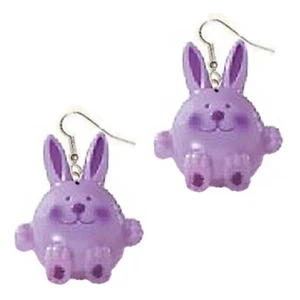 Funky BIG CHUNKY BUNNY EARRINGS Purple Cute Easter Rabbit Garden Novelty Jewelry - Picture 1 of 1