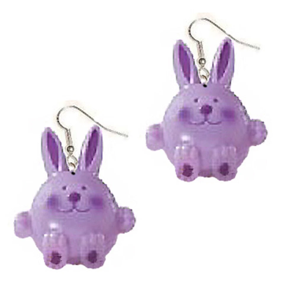 Funky BIG CHUNKY BUNNY EARRINGS Purple Cute Easter Rabbit Garden Novelty Jewelry - Изображение 1 из 1