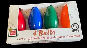 Vtg Christmas C9 1/4 120 Volt 4 Light Bulbs “Santa Trim” New Old Stock In/out - Picture 1 of 14