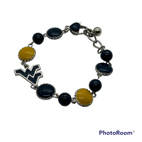 West Virginia University Mountaineers Beaded Charm Bracelet Blue Old Gold Cover