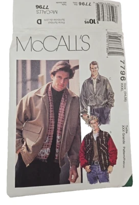 McCall's 7796 Men's Lined Bomber Style Jacket Pattern Size XXXL 54, 56 UNCUT FF - Image 1 of 4