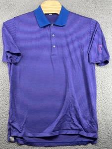 Camisa polo de golf Peter Millar de algodón talla XL púrpura azul a rayas logotipo Young Life - Imagen 1 de 7