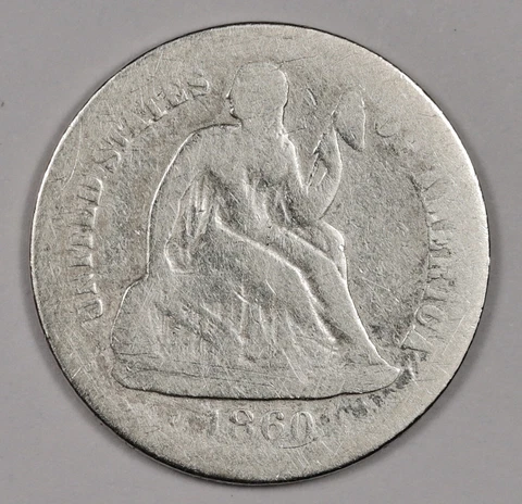 1860 Seated Liberty Dime.  Circulated.  177255 Cover