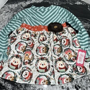 Ricrac & Ruffles Girls Size 5 Winter Christmas Fox Deer Bear Porcupine Tunic - Picture 1 of 10