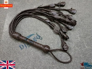 Látigo Cat-O-Nine Colas Cuero Genuino Grueso Premium Marrón Rosas y Pétalos - Imagen 1 de 9