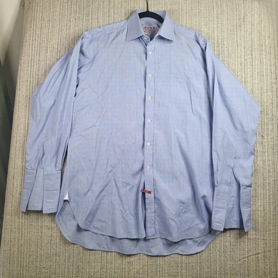Thomas Pink Shirt Mens 16.5 34 Blue Plaid Superfine Two-Fold Made Ireland Dress - Image 1 of 4