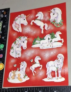 vintage stickers Hallmark  Christmas  Unicorns  Red Sheet - Picture 1 of 5