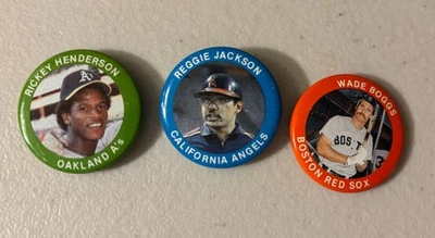 Pinbacks de botones de béisbol Fun Foods 1984 -- Henderson, Reggie, Boggs -- Muy bonitos Foto 1 de 2