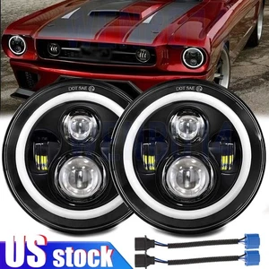 Pair Black 7" INCH Round LED Headlights HI/LO For Chevy Chevelle 1971 1972 1973 - Picture 1 of 10