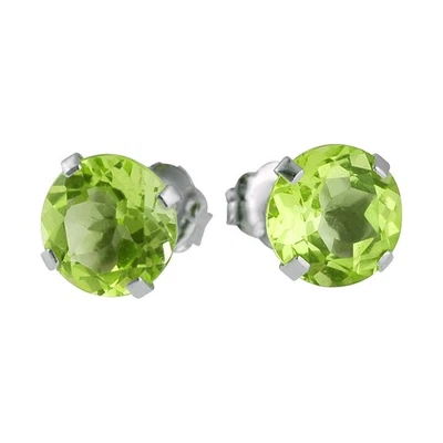 LXR 14k Weißgold 6mm Rund Peridot Stecker Ohrringe (1.60 ct) 1.6 ct - Bild 1 von 4