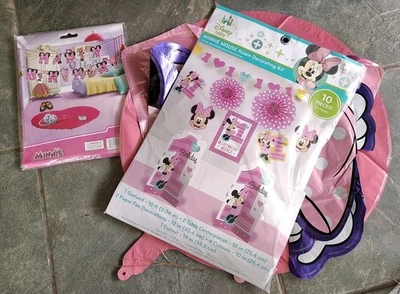 Bebé Niña 1er Cumpleaños Minnie Mouse Kit Decoración Globos Banner Más Foto 1 de 4