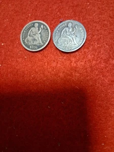 1876 S & 1890 P Liberty Seated Silver Dime, Lot of TWO - Picture 1 of 6