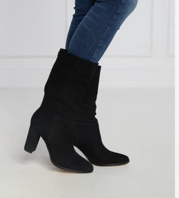 Lauren Ralph Lauren Artizan II Negro Medio Pantorrilla Botas Oro Logo Talla 8 Mujer’s Nuevo Foto 1 de 4