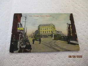 Two Trolley Cars At Fountain Square In Elgin, Illinois 1910 postcard - Picture 1 of 2