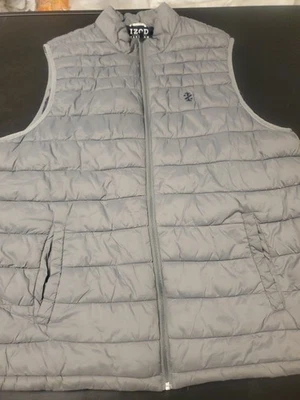 IZOD Puffer Vest Men XLT Quilted Grey Sleeveless Full Zip Pockets  - Image 1 of 4