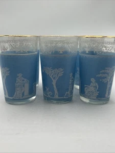 Vintage Jeanette Wedgwood Blue Hellenic Glasses Set of 6 Height 4” Juice Bar - Picture 1 of 8
