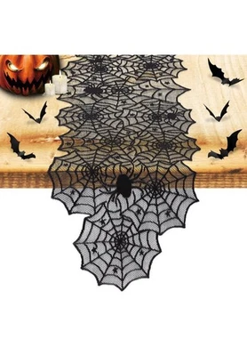 Halloween Table Runner, Black Lace Spider Web Table Runners for Halloween Decor/ - Image 1 of 4